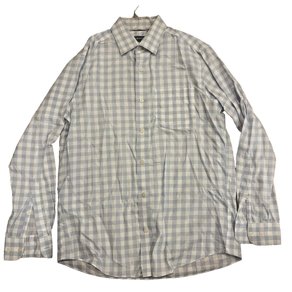 Orvis Shirt Men's Medium Classic Fit Button Up Down Blue Plaid Wrinkle-Free EUC